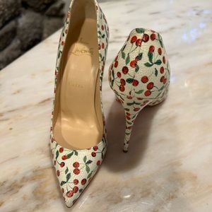 Authentic Christian Louboutin PIGALLE FOLLIES 100 pumps cherry print EU37/US6.5
